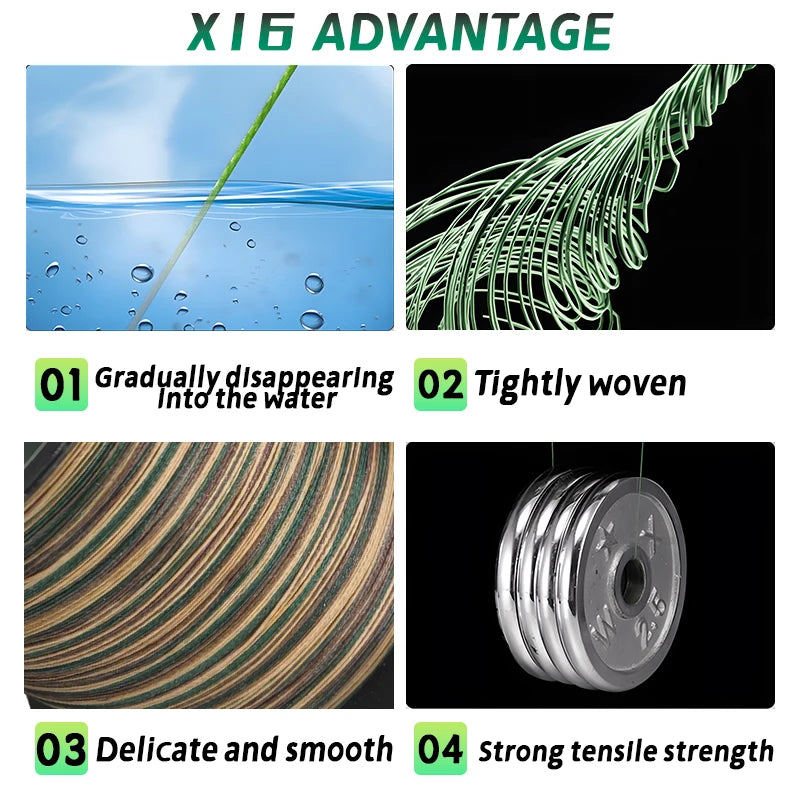 YGKX Fishing Lines X16 Strands Braided PE Line 300/500M Smooth Multifilament Line Carp Fly Fishing Wire Strong 16X Weave