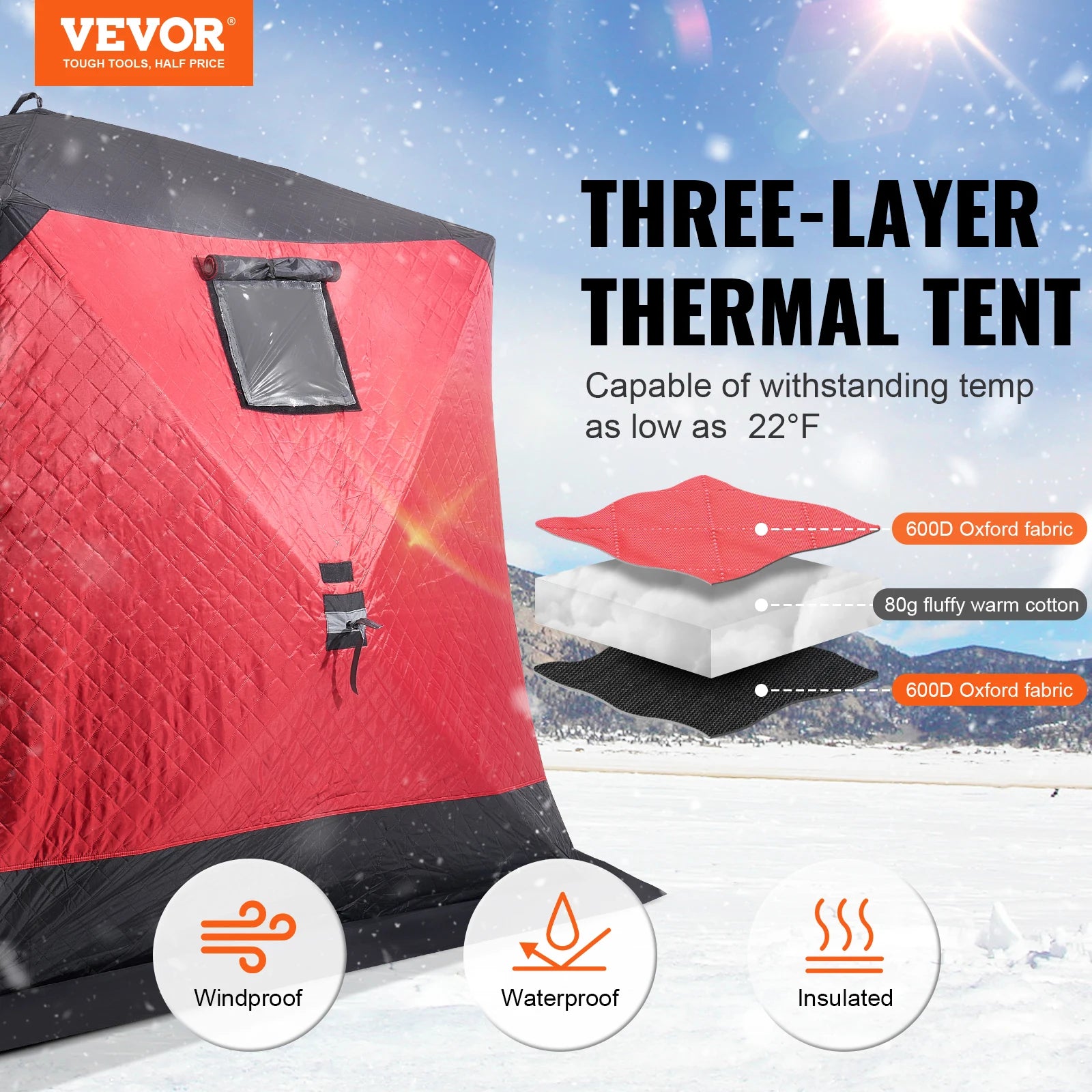 Portable Ice Shelter Insulated Pop-Up Ice Fishing Tent