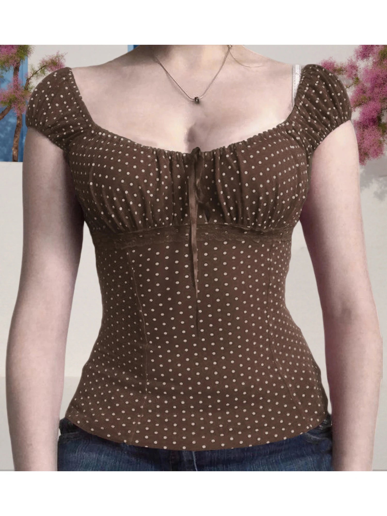 Women s Short Sleeve T-Shirts with Polka Dot Print and Tie-Up Front Detail Casual Summer Fashion Tops for a  Fit Look