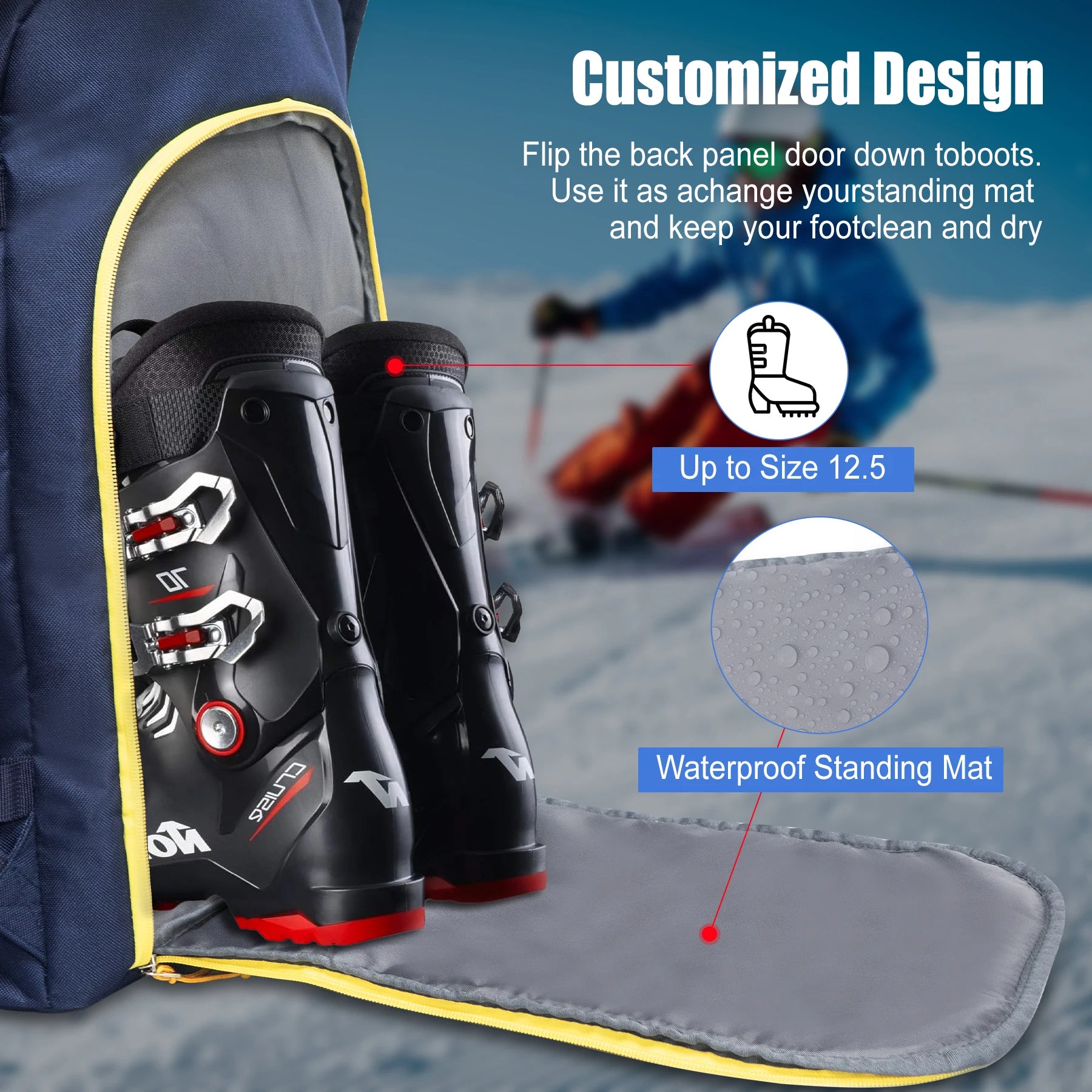 WESTTUNE 50L Outdoor Ski Boot Bag Large Capacity Travel Backpack for Accessories