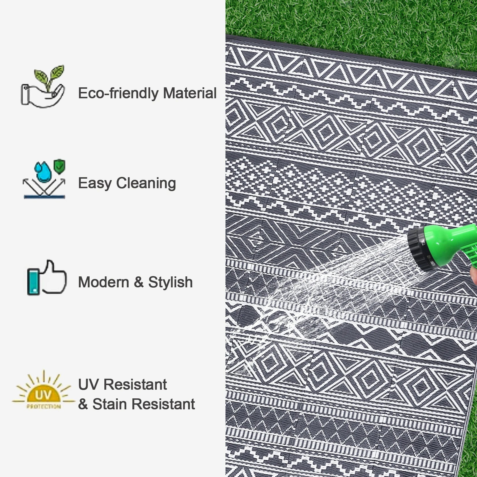 5x8 Waterproof Reversible Patio Rug Outside Plastic RV Rug Boho Camping Rug for Camper Porch