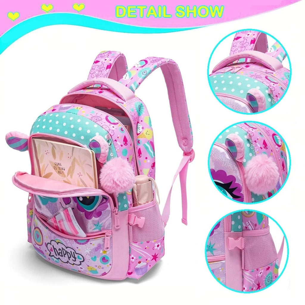 3PCS School Backpack for Kids Cute Animal Print Backpack with Lunch Bag Large Capacity Lightweight Bookbag