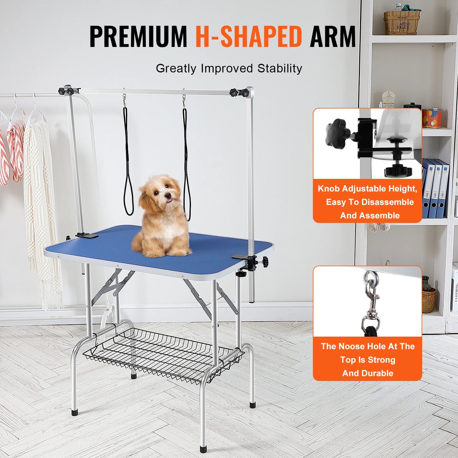SucceBuy Pet Grooming Table Two Arms with Clamp Dog Grooming Foldable Stand for Medium Small Dogs