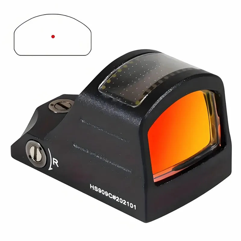507C Solar-Powered Reflective Red Dot Scope, Black with Orange-Red Accents, Compact & Durable