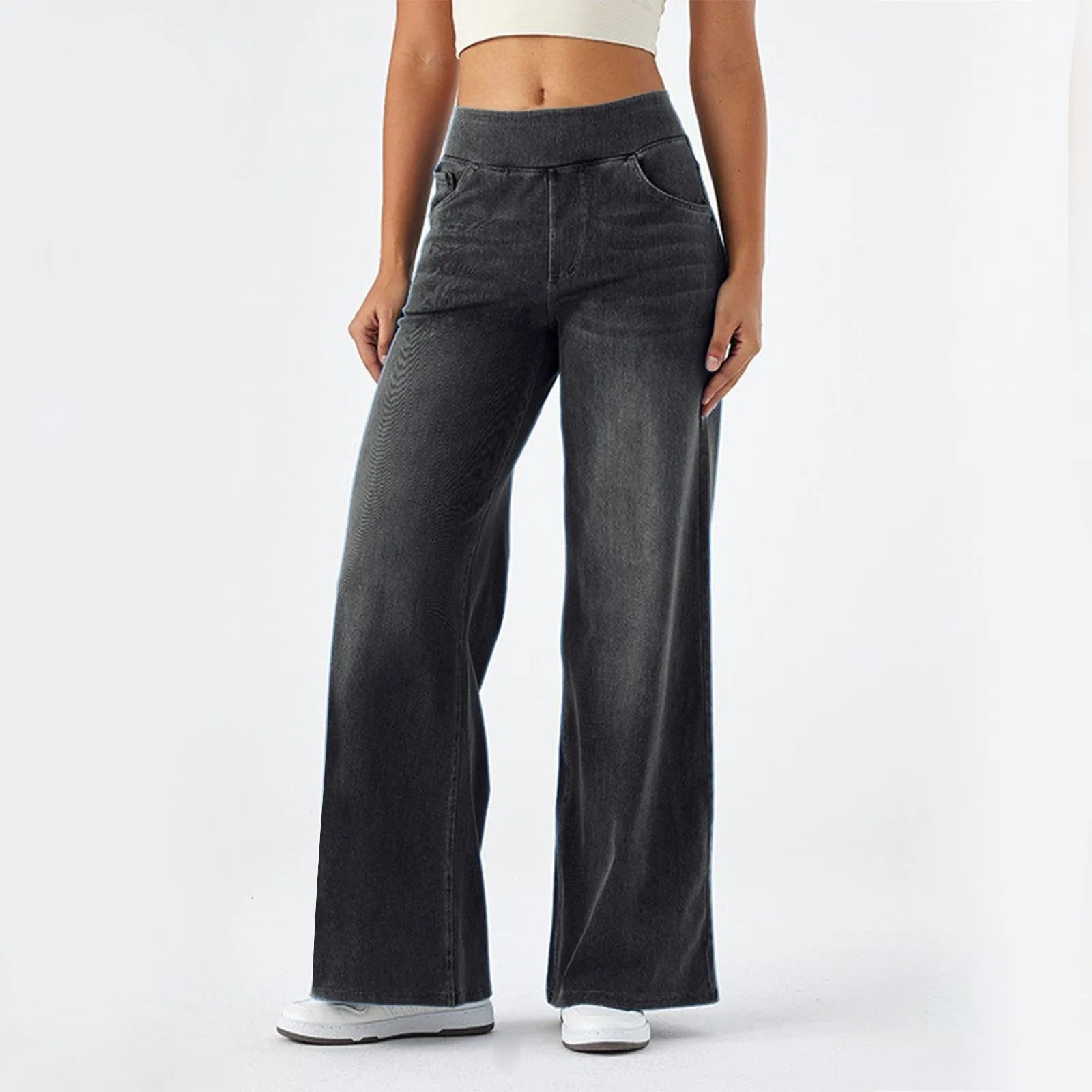 Casual Baggy Jeans Women's Elastic Waistband Wide Leg Jeans Elegant Slim Fit Denim Trousers American Retro Denim Palazzo Pants