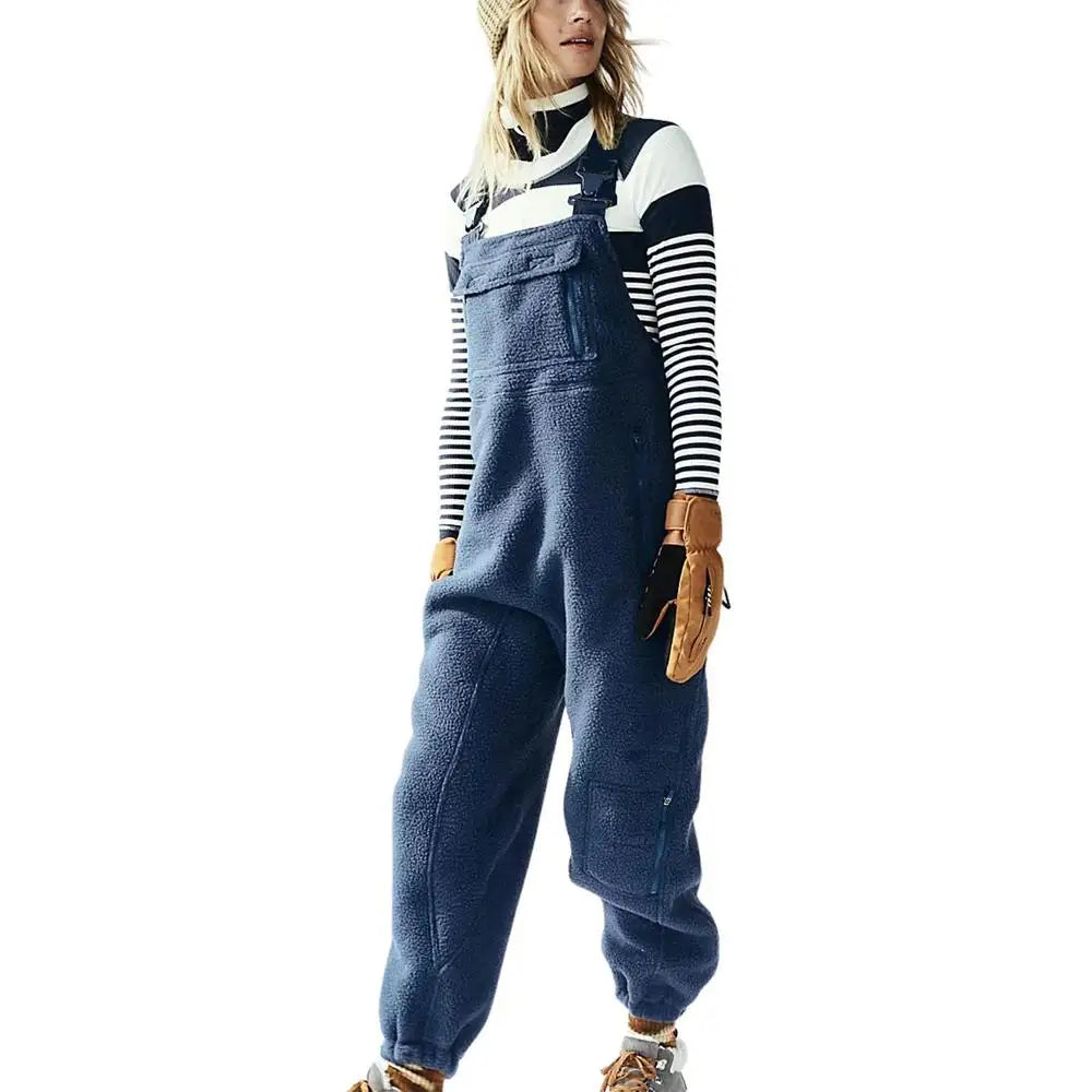 Fleece Warm Overalls Winter Sherpa Overalls Breathable Casual Sleeveless Bib Jumpsuits