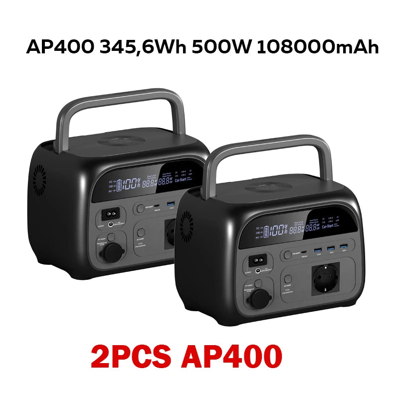 CTOLITY 500W+500W Portable Power Station 345.6Wh Solar Generator LiFePo4 Battery 220V AC Emergency Batteries