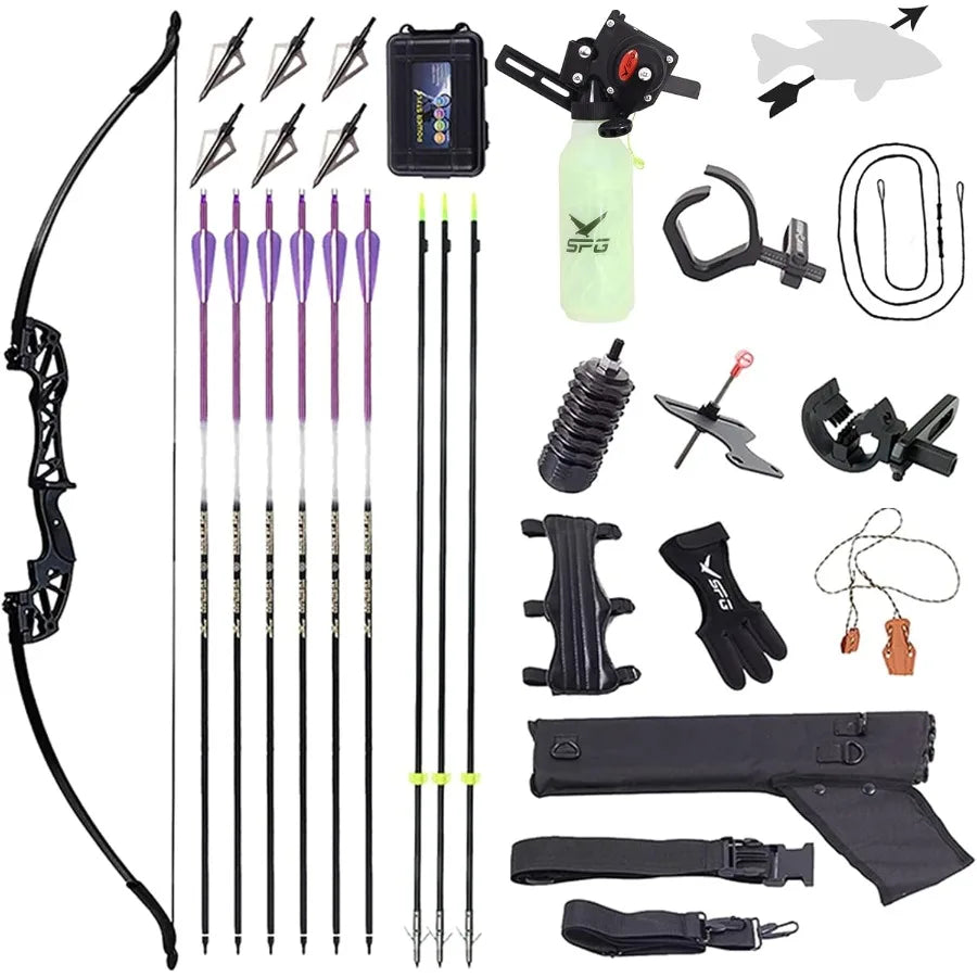 SOPOGER Bowfishing Recurve Bows Set Archery Bow Kits Package Dual Use Hunting Practice Shooting Fish