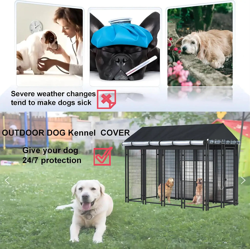 Outdoor Dog Kennel Cover - Full Coverage for 8'Dx4'Wx6'H Dog Cages, 600D Heavy Duty Waterproof Kennel Cover
