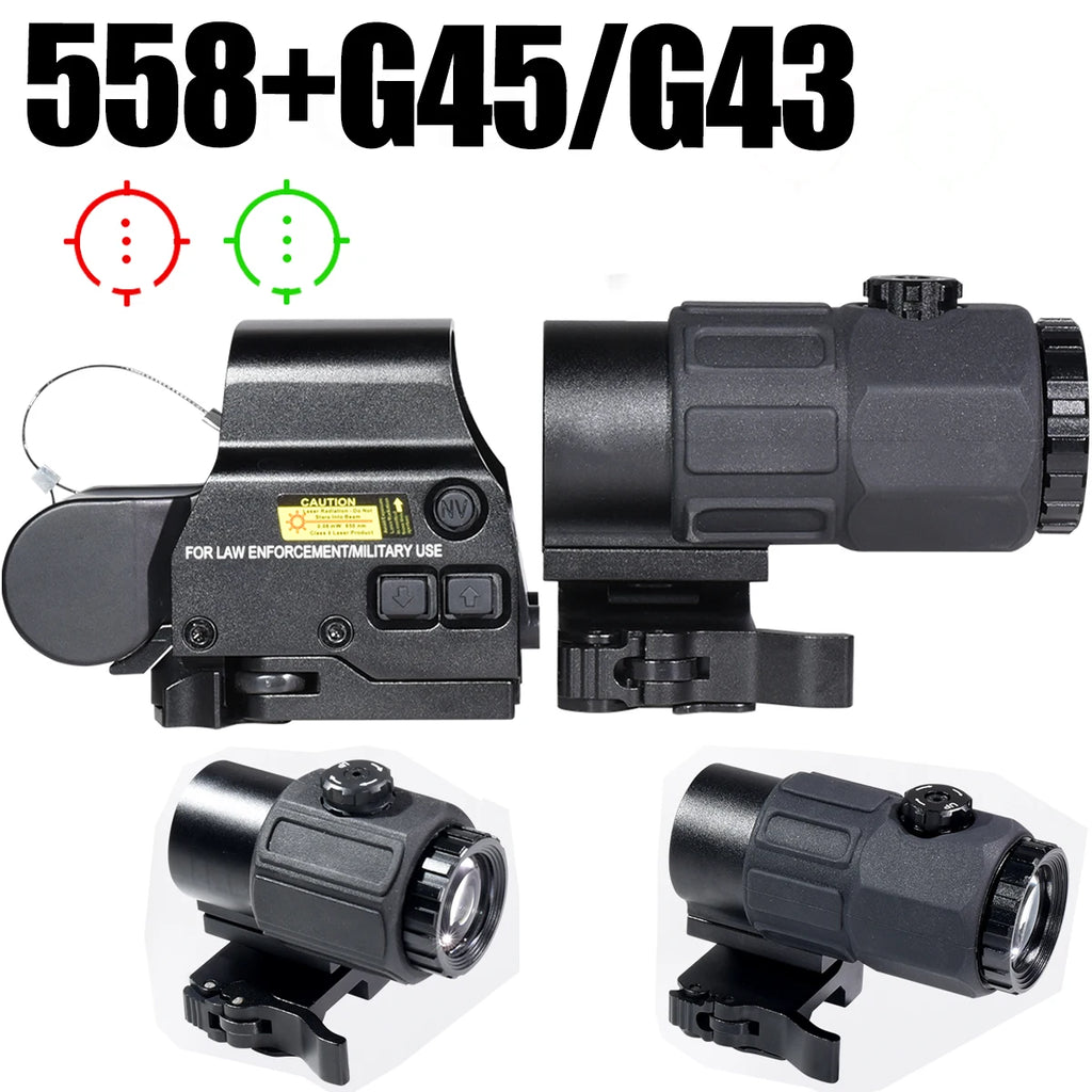 558 Holographic Red Dot G33/G43/G45 3X/5X Magnifier Red Green Reflex Sights Tactical Scope Folding