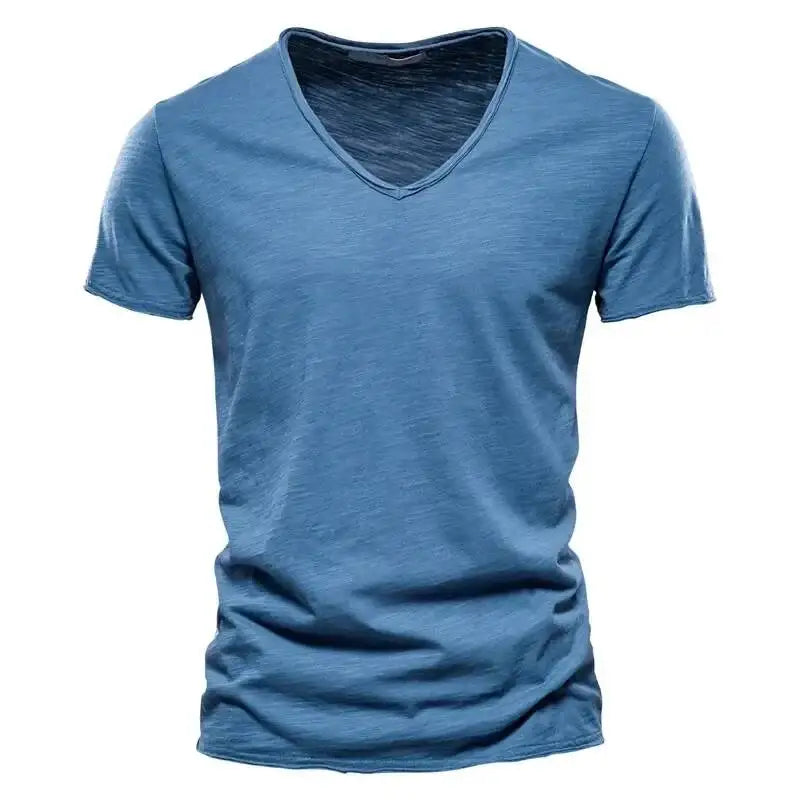 New 100% Cotton T Shirt Tops V Neck Thin Short Sleeve Tees High Quality