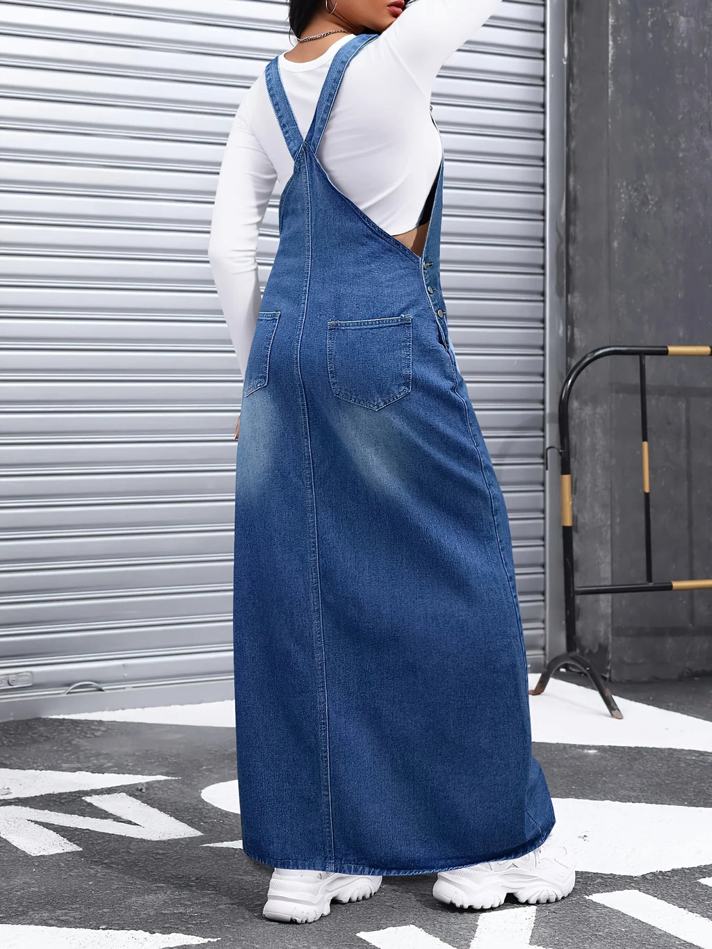 Trend Women's Denim Overalls Skirt Jean Skirts Detachable Shoulder Straps Long Skirt Suitable