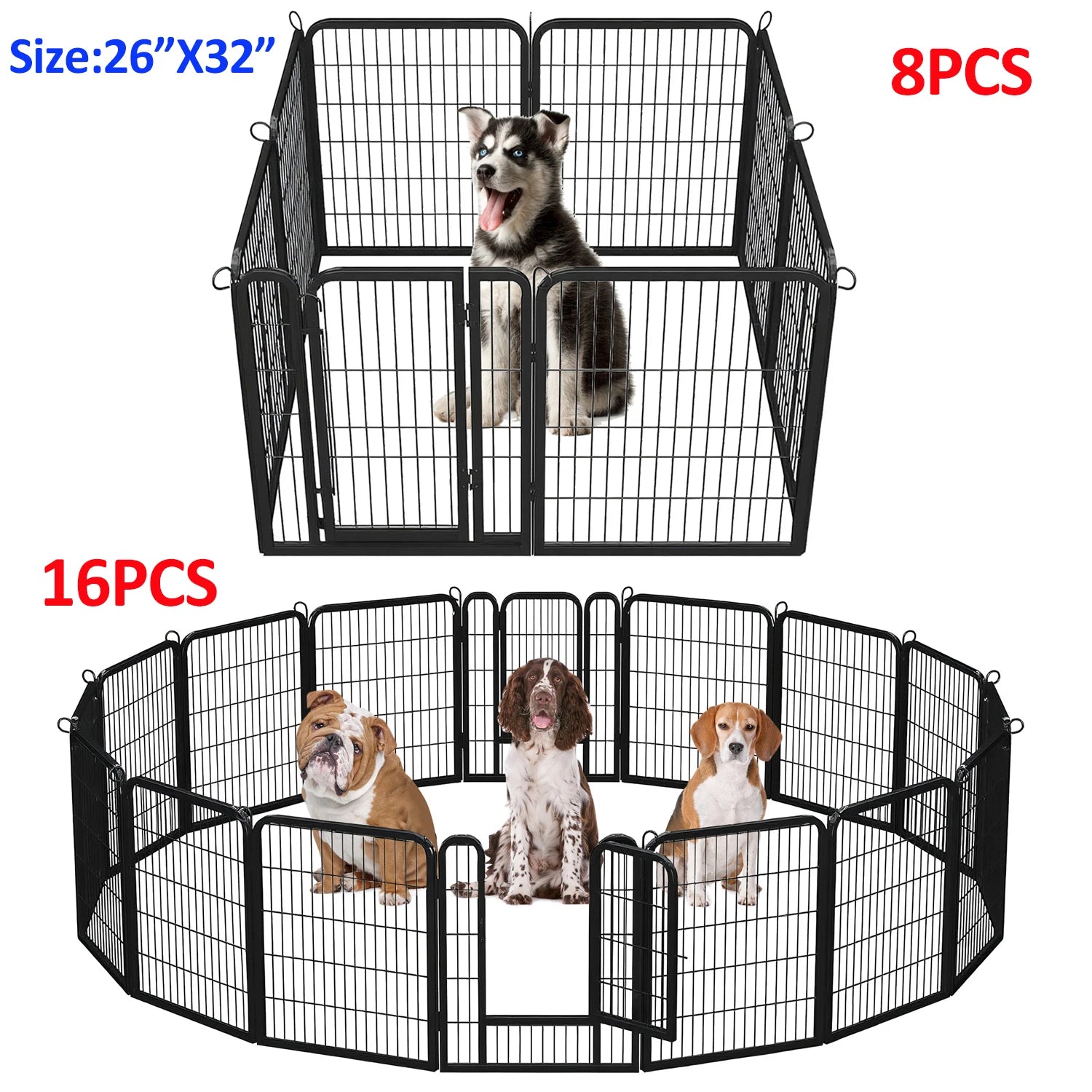 Dog Playpen with Door, Outdoor/Indoor Foldable Metal Pet Fence, Heavy Duty for Yard, RV Camping