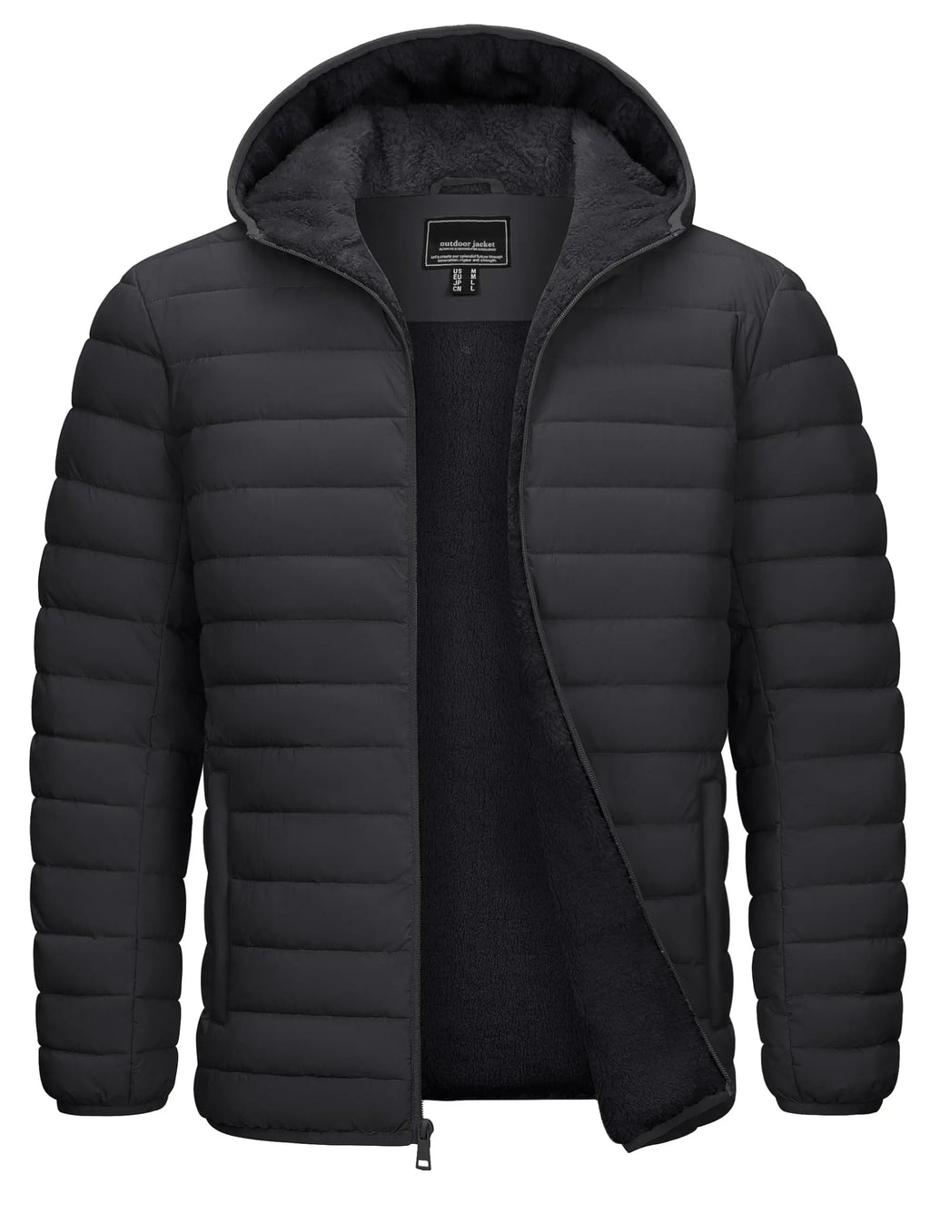 Men's Hooded Puffer Jacket Sherpa Lined Winter Coat Warm Insulated Windproof Water Resistant Full Zip Outdoor Hiking Casual Jacket
