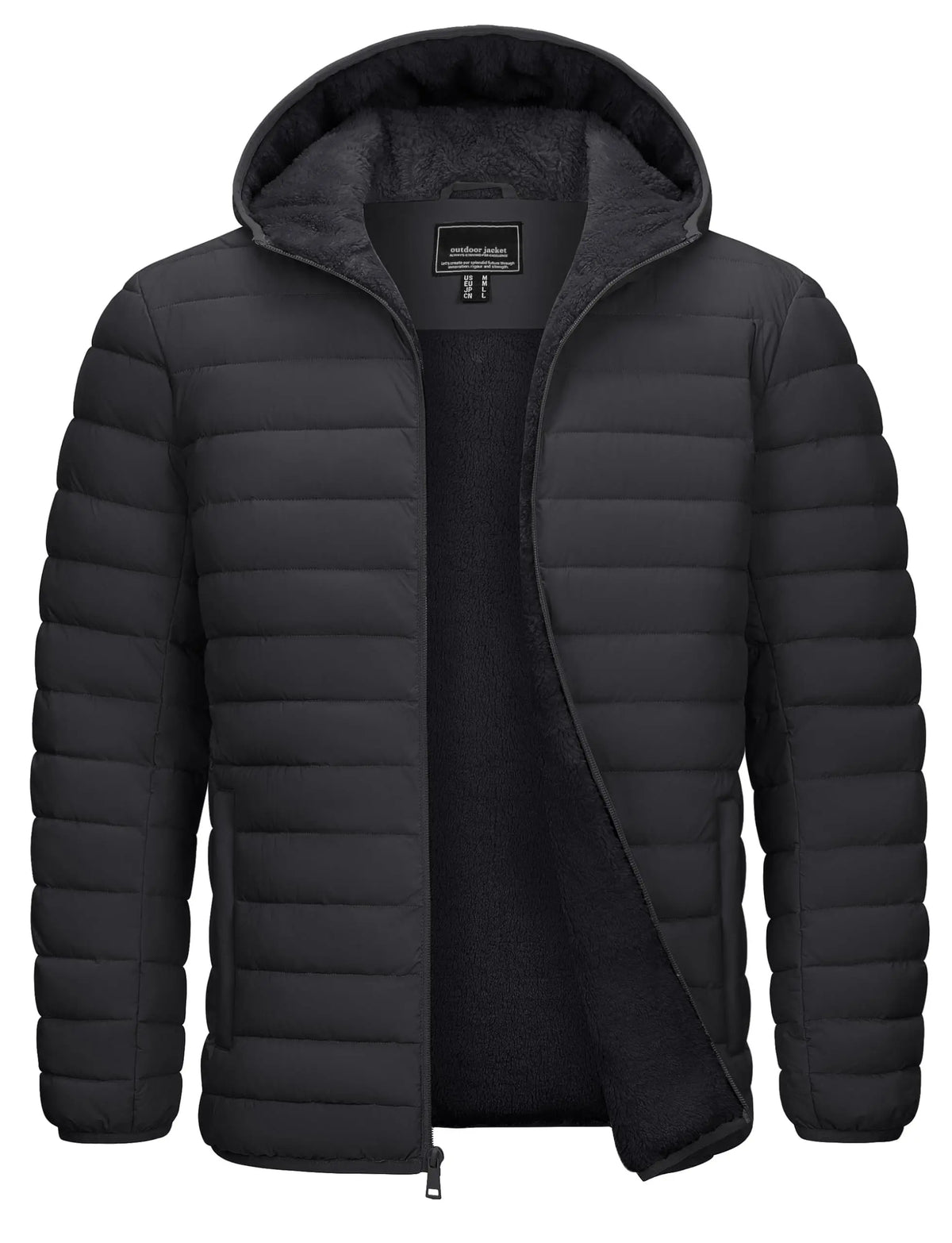 Men's Hooded Puffer Jacket Sherpa Lined Winter Coat Warm Insulated Windproof Water Resistant Full Zip Outdoor Hiking Casual Jacket