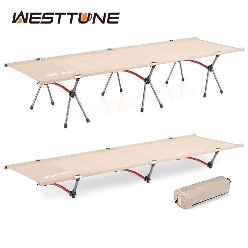 WESTTUNE Camping Cot with Leg Extenders Portable Folding Bed Ultralight Aluminum Alloy Sleeping Cot