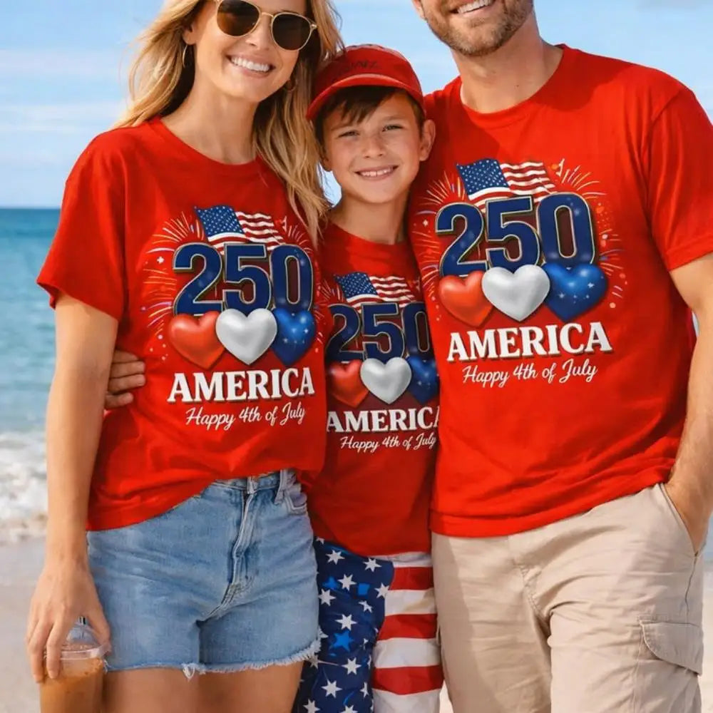 Unisex Family Matching 100% Cotton T-Shirt America 250th Anniversary 4th of July USA Patriotic