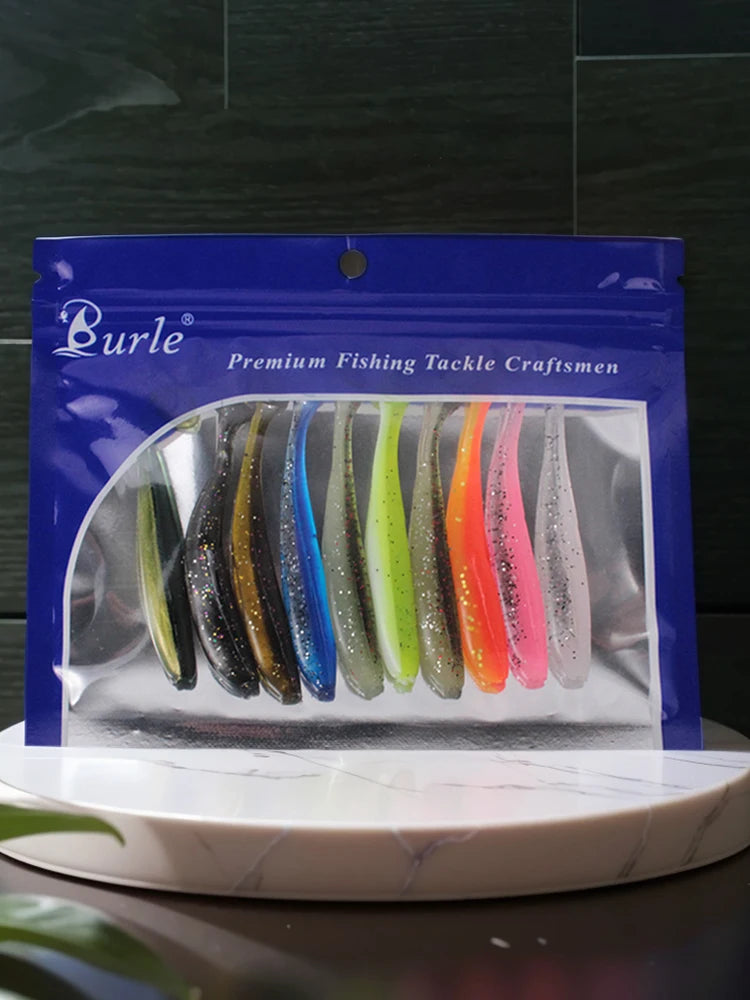 10Pcs 9cm Fishing Lures T Tail Worm Soft Bait Plastic Paddle Tail Swim Baits for Bass Trout Freshwater Saltwater