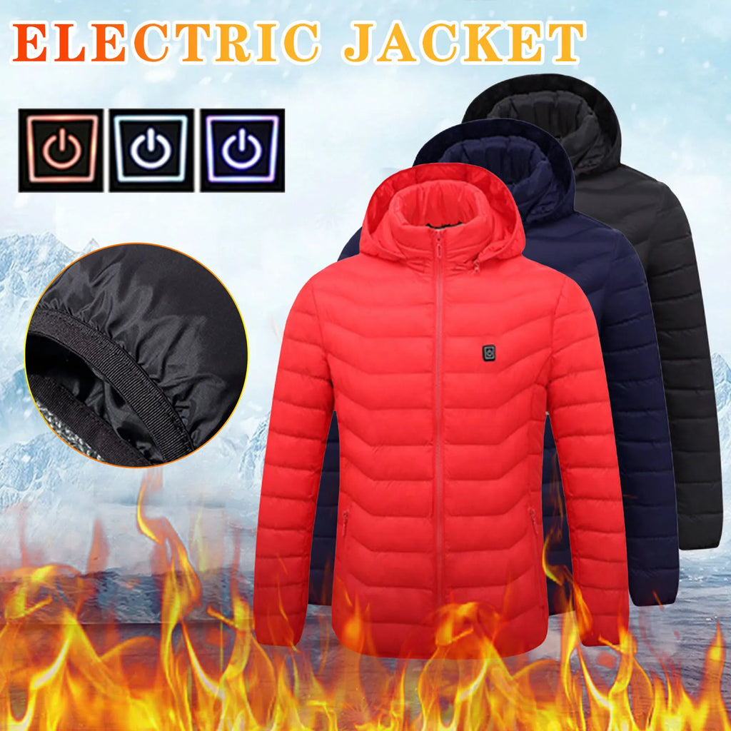 Winter Usb Heating Jackets Smart 8 Heated Stand Collar Hooded Warm Eletric Coat Thick Short Puffer Jakcet For Men Women