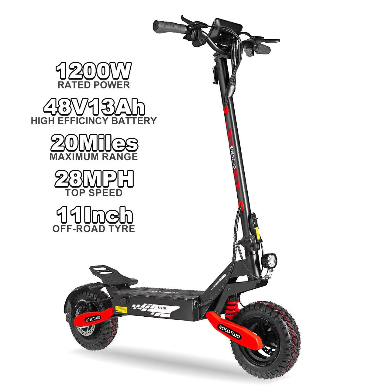 1200W Off Road Electric Scooter 48V Long Range E-Scooter 30MPH Fast Speed 11" Tubeless Tire Foldable Kick Scooter