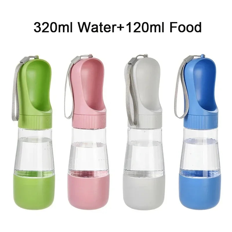 320ML Portable Dog Water Bottle With Food Container Travel 2 in 1 Pet Water Dispenser