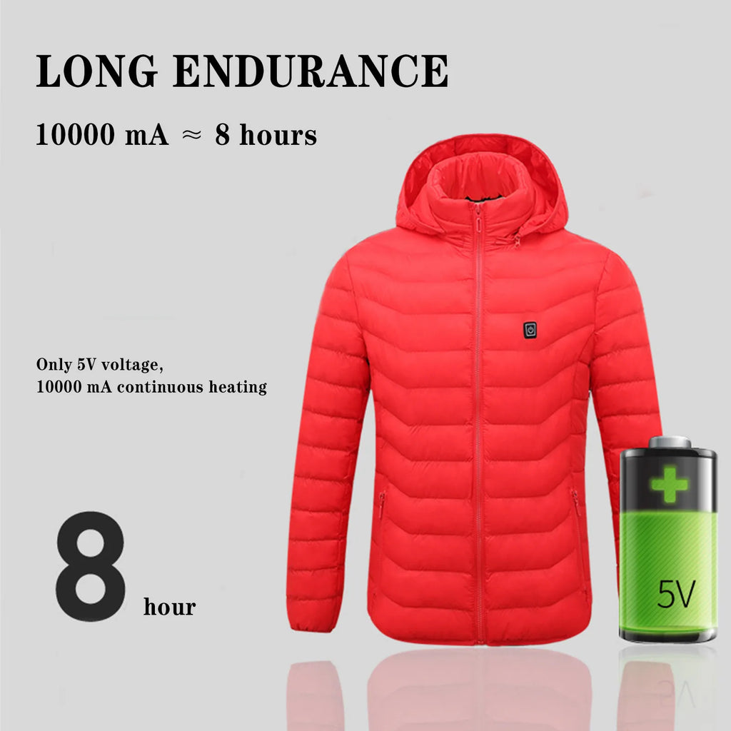 Winter Usb Heating Jackets Smart 8 Heated Stand Collar Hooded Warm Eletric Coat Thick Short Puffer Jakcet For Men Women