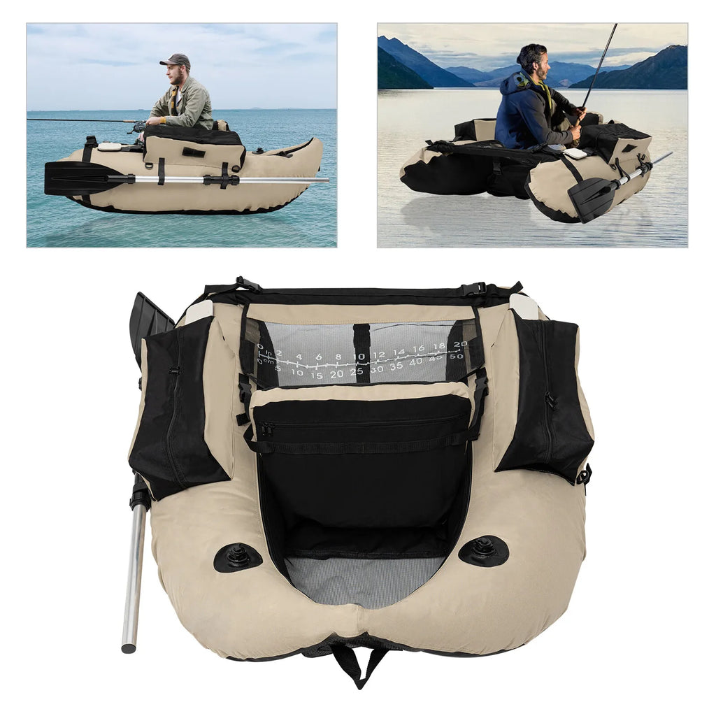Outdoor Fishing Inflatable Boat Raft with Pump Adjustable Backrest 130kg Load Capacity
