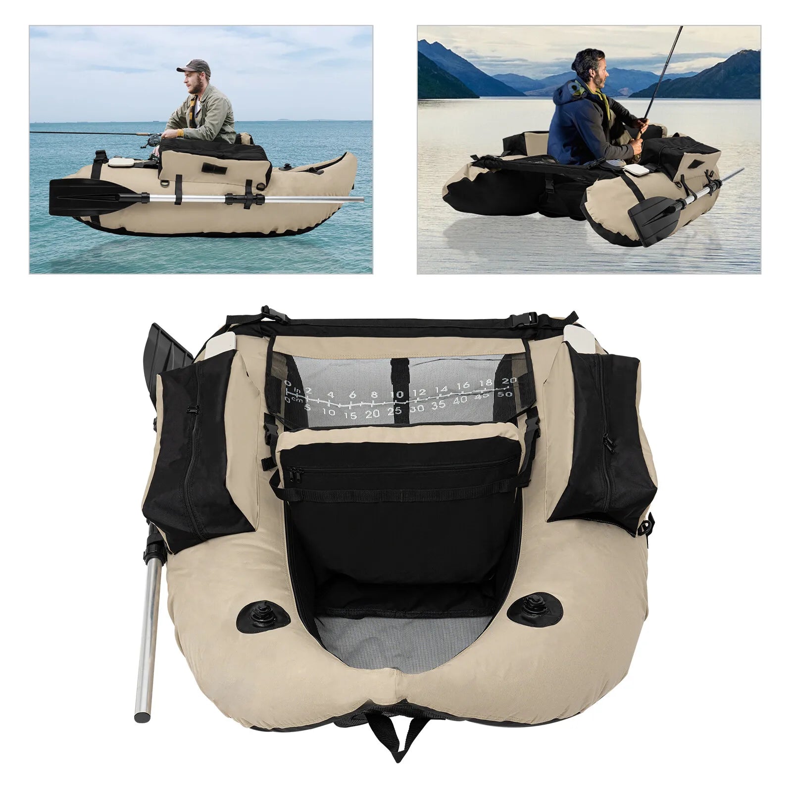 Outdoor Fishing Inflatable Boat Raft with Pump Adjustable Backrest 130kg Load Capacity