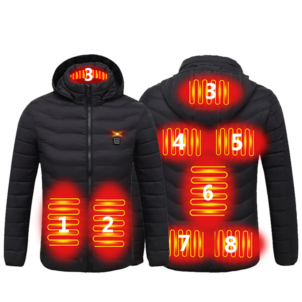 Winter Usb Heating Jackets Smart 8 Heated Stand Collar Hooded Warm Eletric Coat Thick Short Puffer Jakcet For Men Women