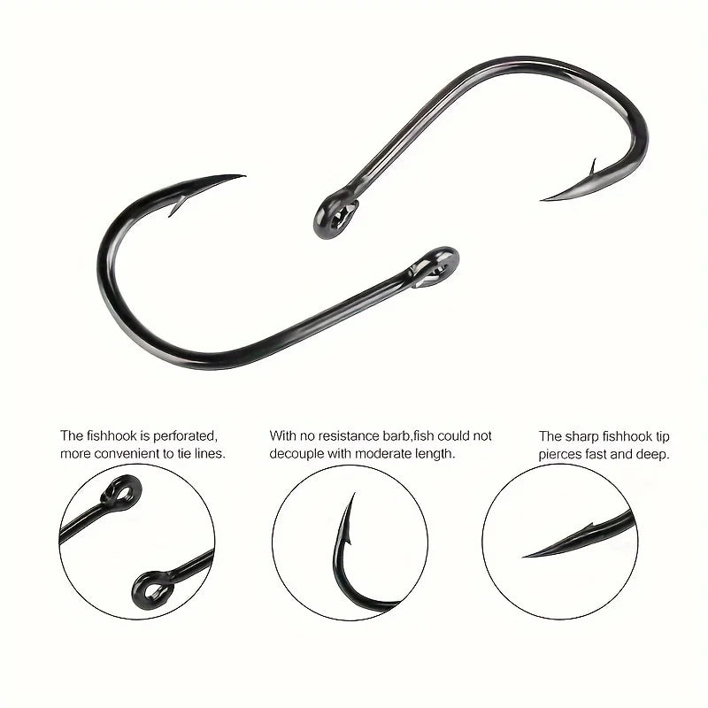 500Pcs Pack of Fishing Hooks with Barbs – Size 3-12# Black Stainless Steel Hooks