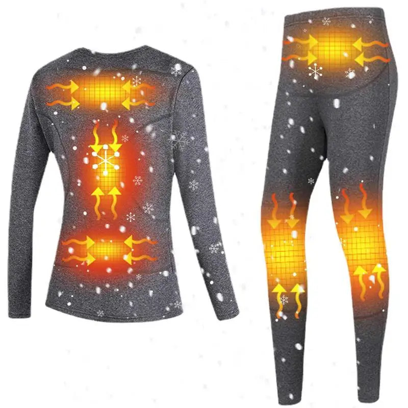 Heated Underwear USB Charging Battery Powered Fleece Thermal Long Tops & Pant Women