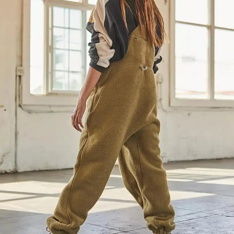 Fleece Warm Overalls Winter Sherpa Overalls Breathable Casual Sleeveless Bib Jumpsuits