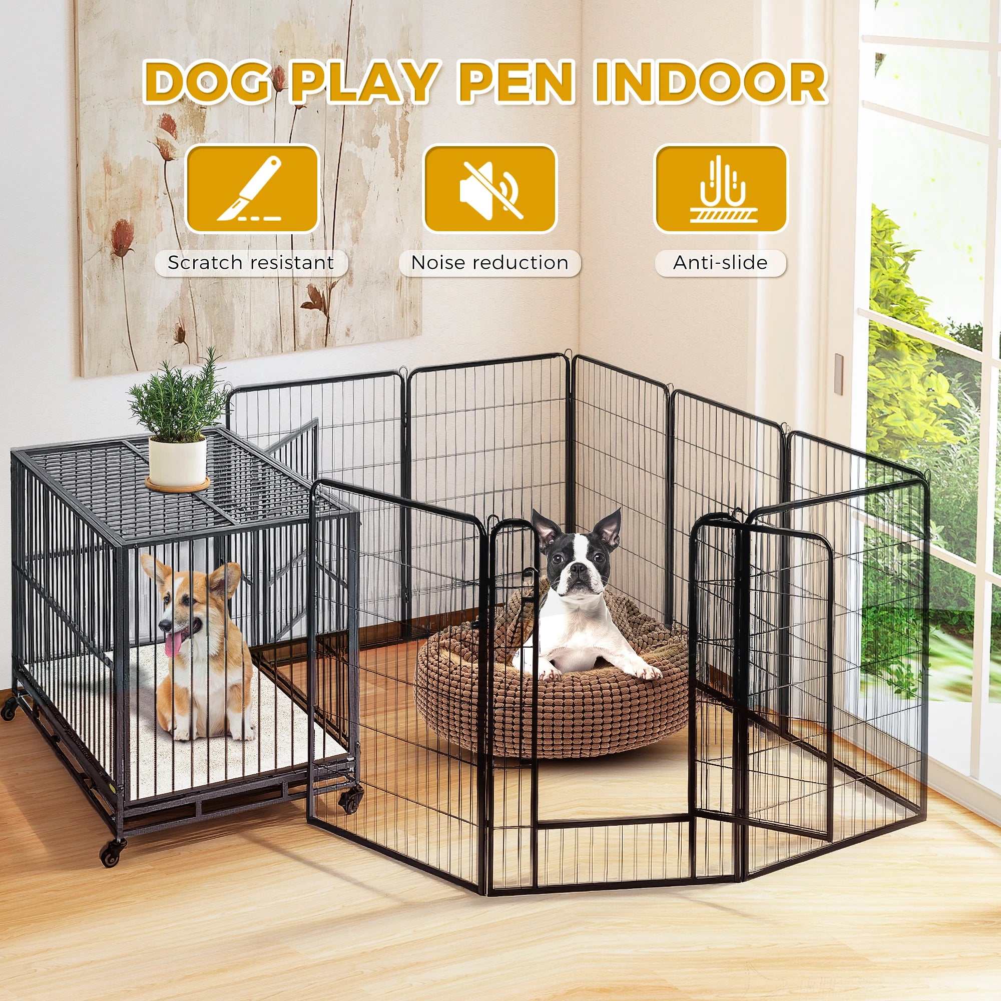Dog Playpen with Door, Outdoor/Indoor Foldable Metal Pet Fence, Heavy Duty for Yard, RV Camping