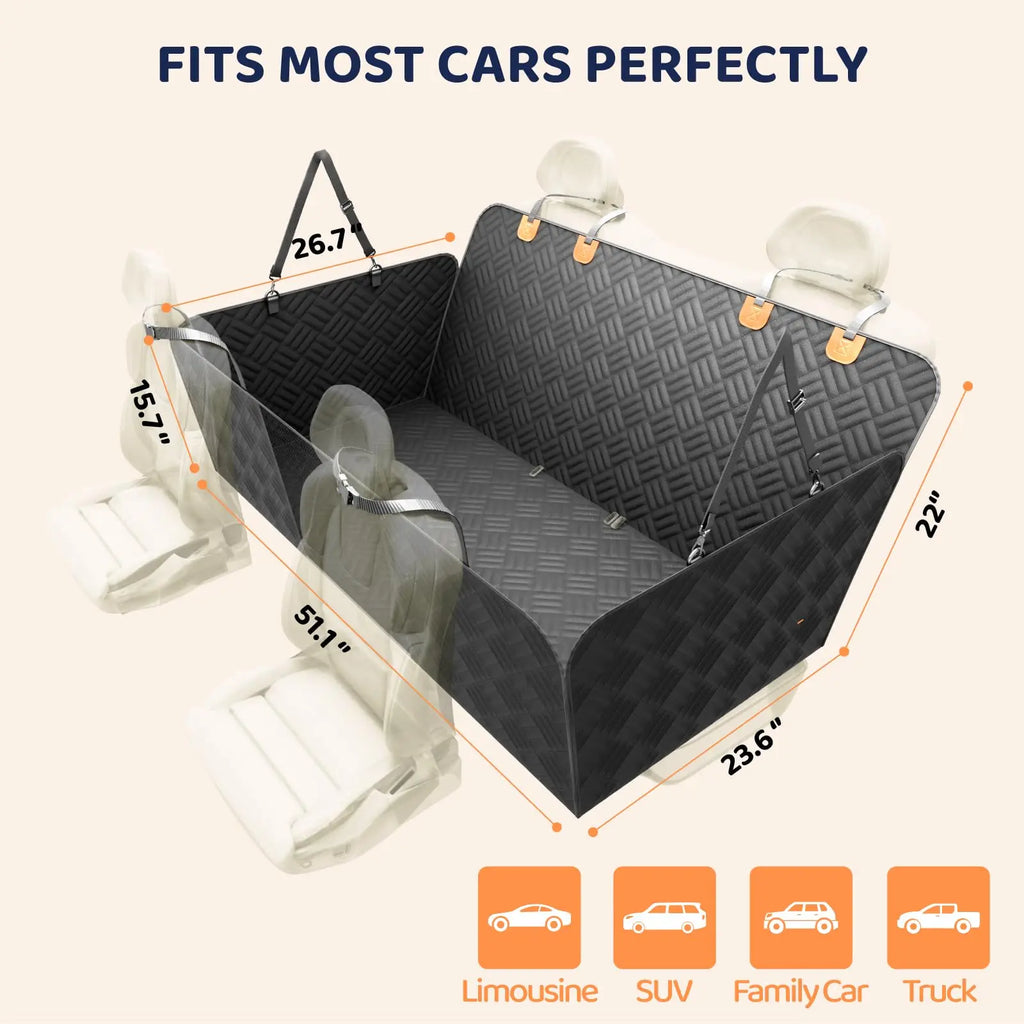 Car Rear Seat Dog Seat Cover, Hard Bottom Rear Seat Extender, Load-Bearing 400 Pounds, Anti-Scratch Washable Dog Hammock