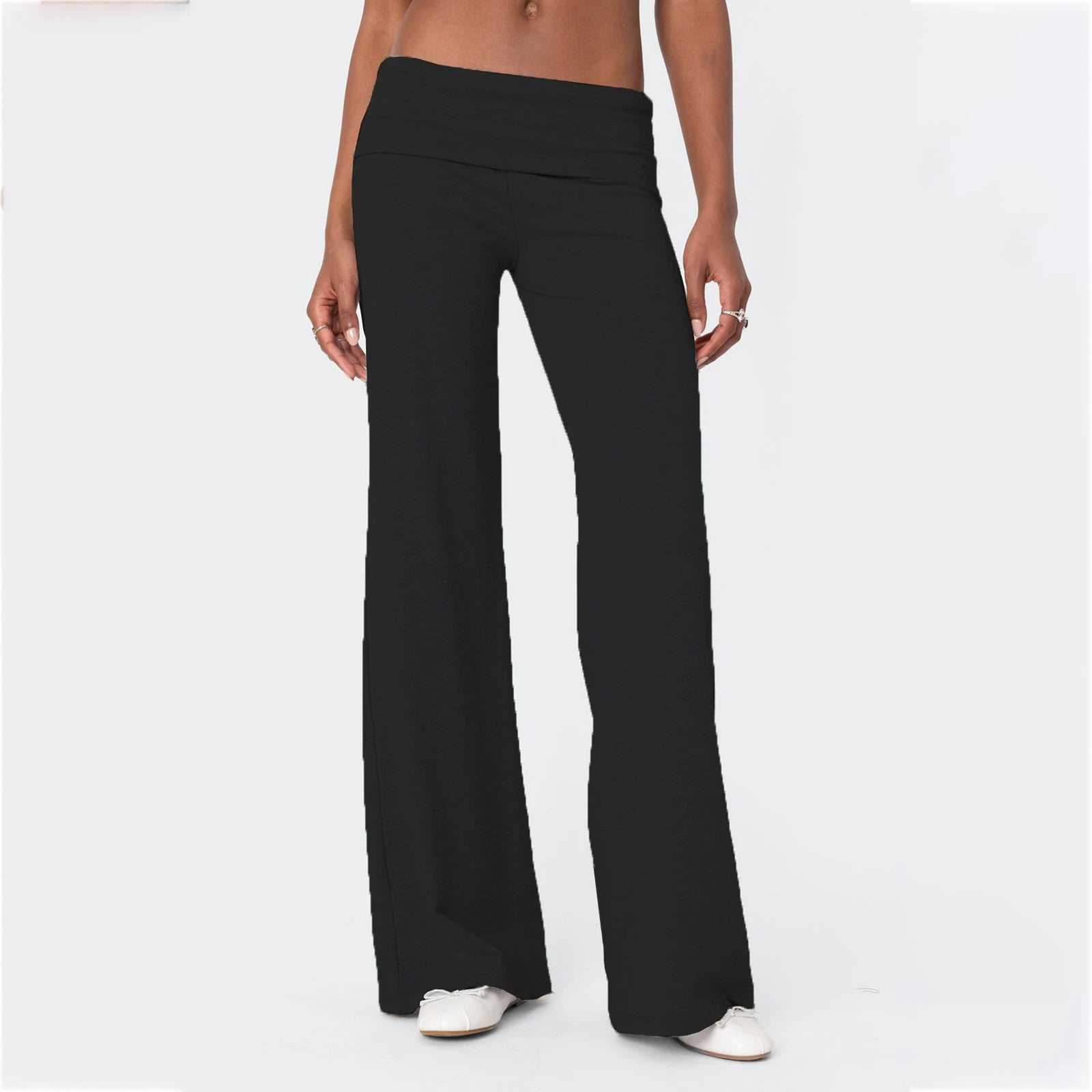 Casual Wide Leg Sweatpants for Women Fold Over Low Rise Flare Yoga Lounge Pants Fold over Low Flare