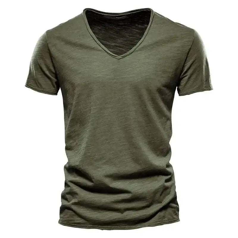 New 100% Cotton T Shirt Tops V Neck Thin Short Sleeve Tees High Quality