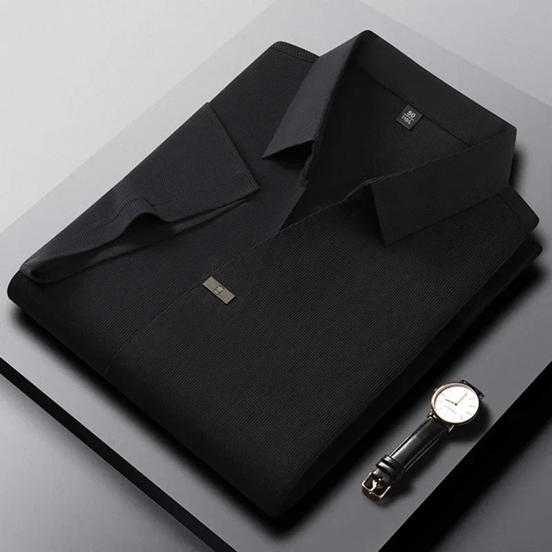2025 New Men's Casual and Solid Color Short Sleeved Polo Shirt Comfortable