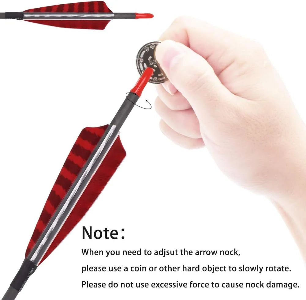 Carbon 600-700 Spine 30 Turkey Feather Fletched Arrows with Screw-In Points for Traditional, Recurve, and Compound Bows Hunting