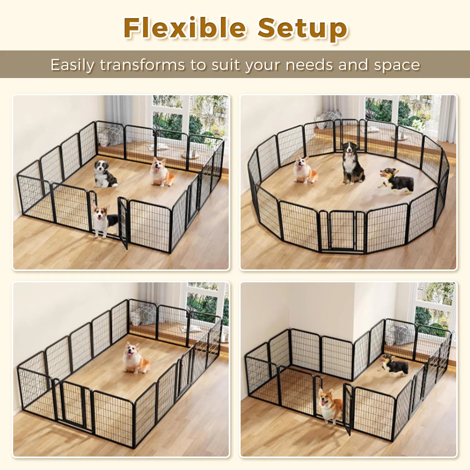 Dog Playpen with Door, Outdoor/Indoor Foldable Metal Pet Fence, Heavy Duty for Yard, RV Camping