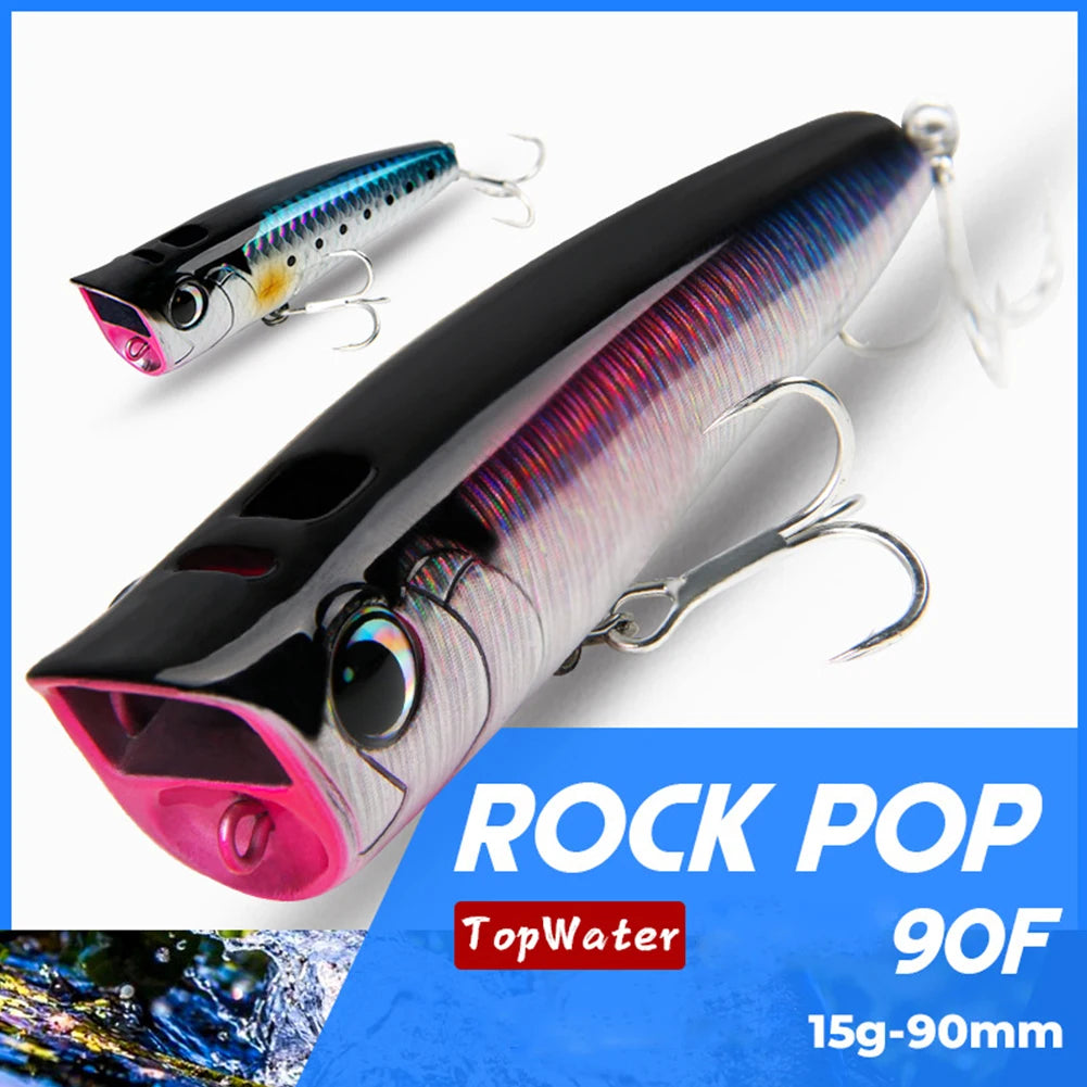 Floating Fishing Lure 90mm 15g Topwater Popper Bait 3D Eyes Artificial Wobbler Swimbait for Freshwater Saltwater Surface Fishing