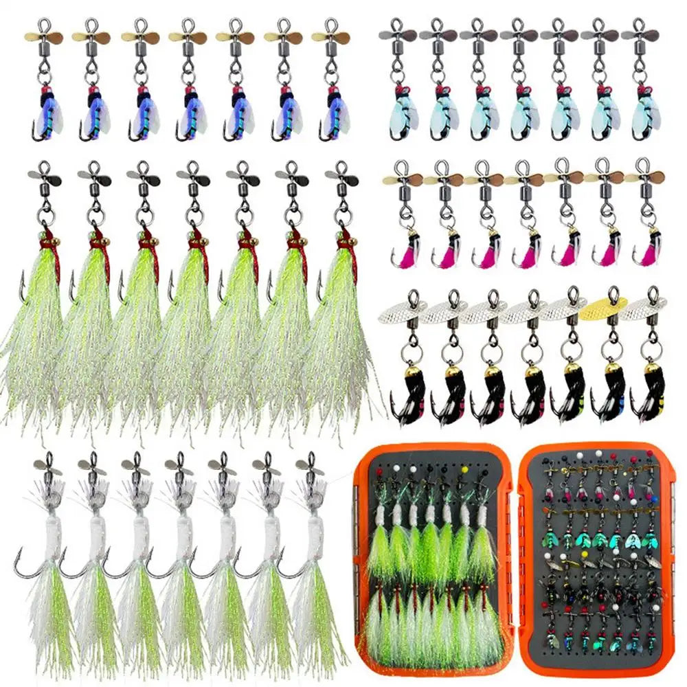 42pcs/set Ice Fishing Jigs Kit Simulated Fishing Fly Hook Set Lifelike Double Layer Fly Fishing Lure Box