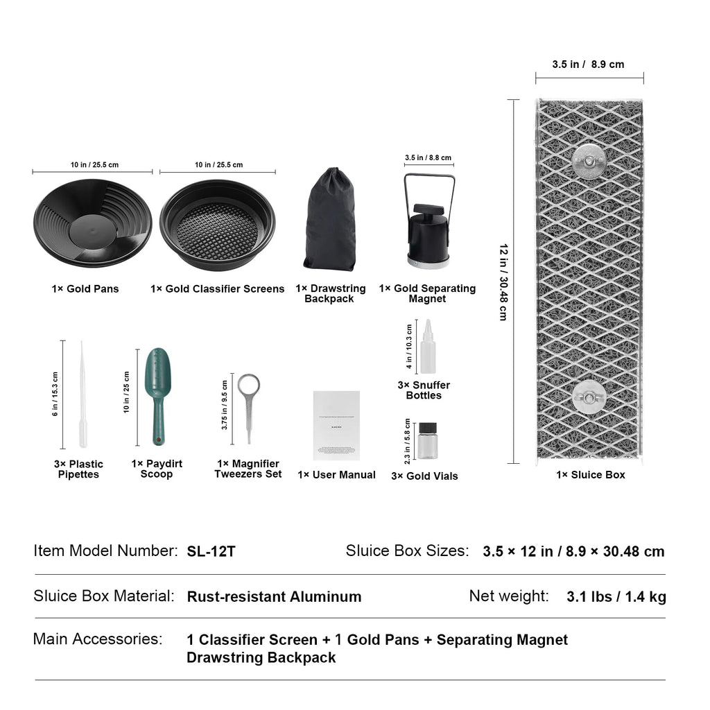 SucceBuy 50" 12" Complete Sluice Box Gold Panning Kit Aluminum Alloy 23/16 PCS Gold Prospecting Kit