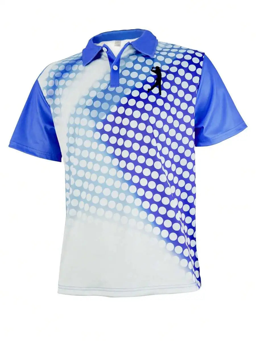 Men's Blue Gradient Polka Dot Golf Polo Shirt, Short Sleeve, Casual Sportswear