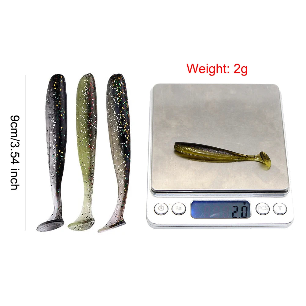 10Pcs 9cm T Tail Worm Soft Bait Plastic Fishing Soft Lure Paddle Tail Swim Baits for Bass Trout Freshwater Saltwater