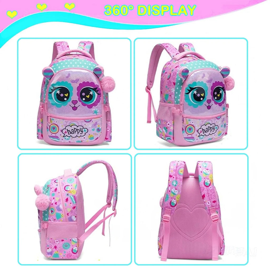 3PCS School Backpack for Kids Cute Animal Print Backpack with Lunch Bag Large Capacity Lightweight Bookbag