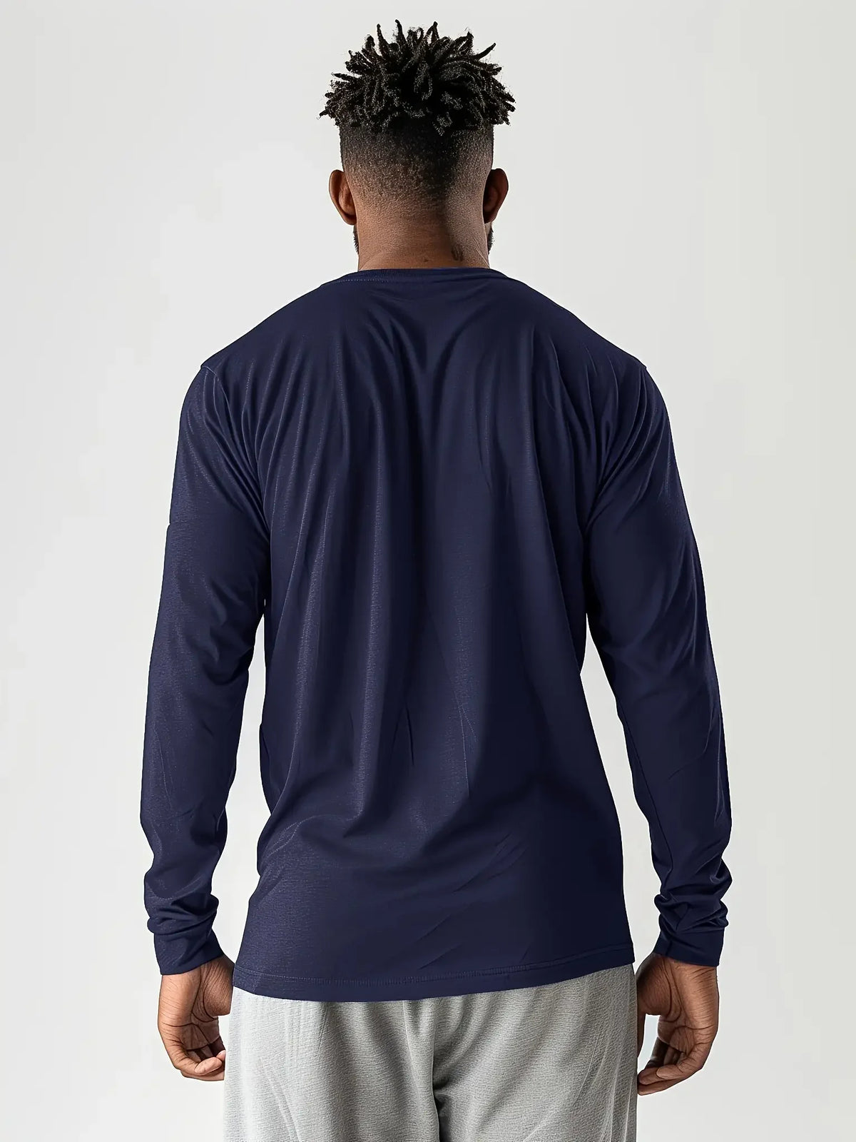 5-piece men's solid color round neck long sleeved T-shirt, versatile design, comfortable