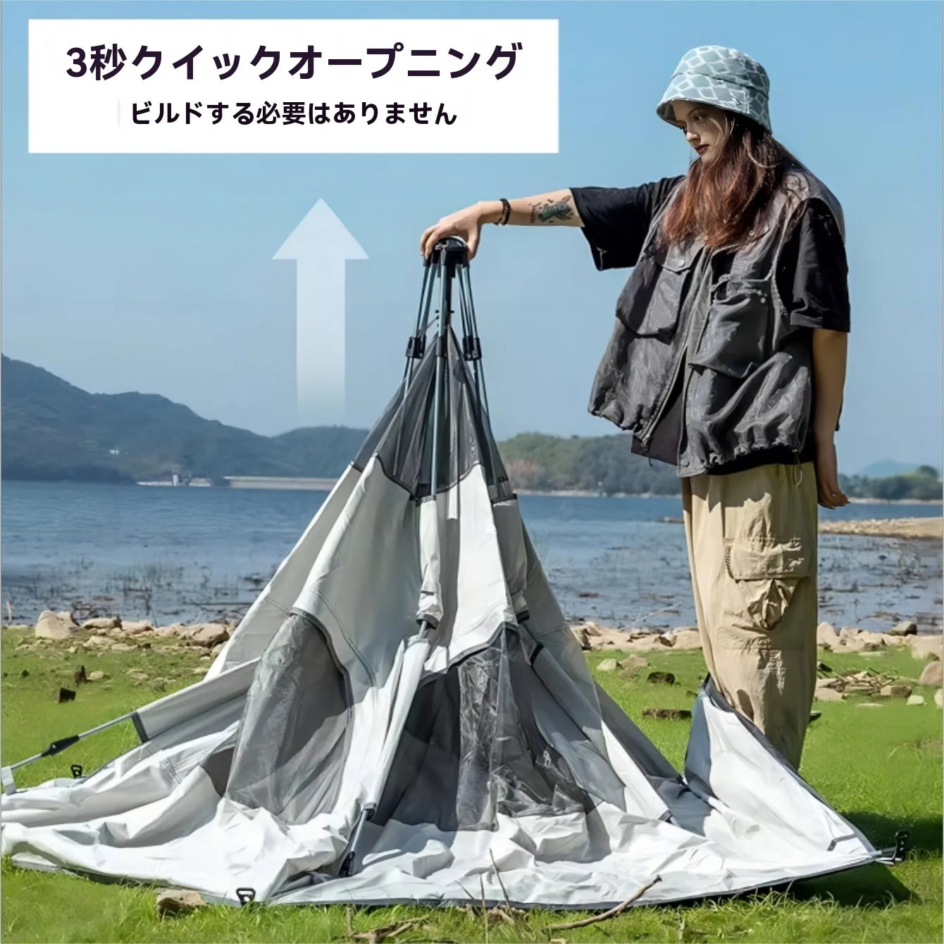 Pop Up Tent waterproof Portable Windproof with Skylight and 2 Doors with Poles