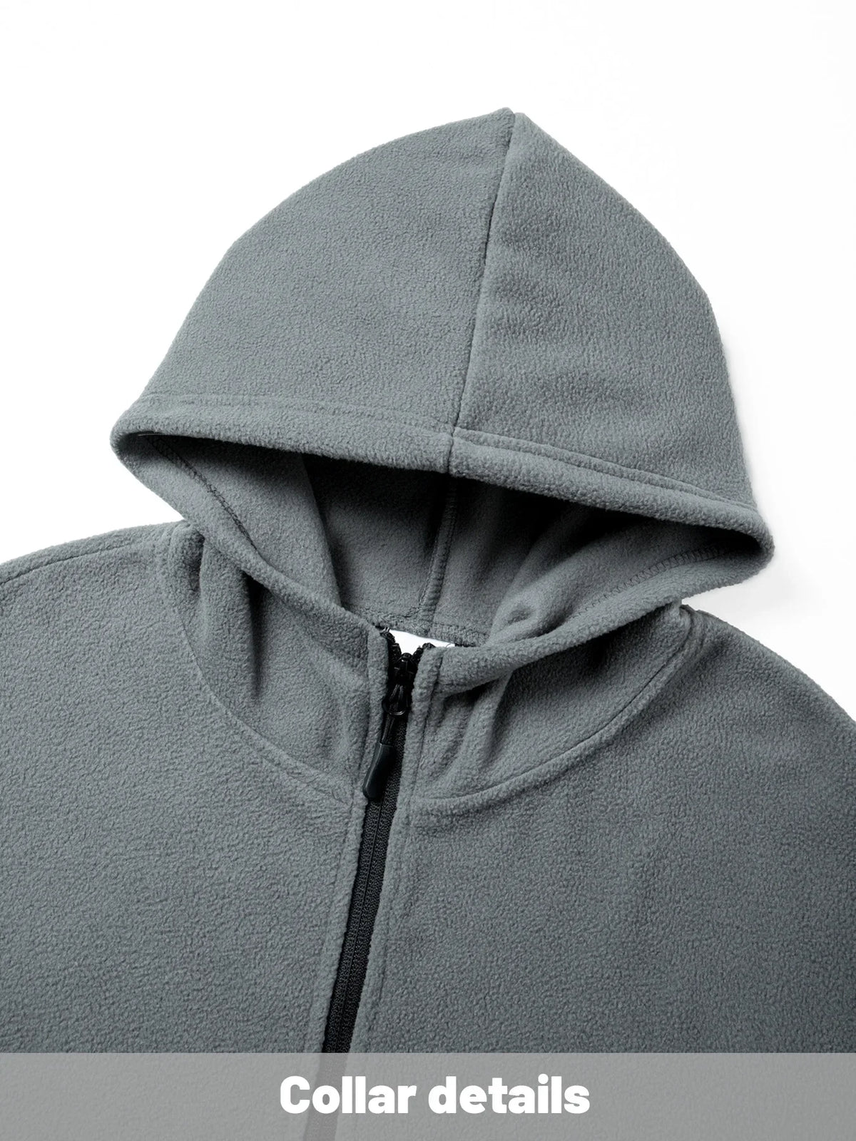 Men Fleece Hooded Jacket Full Zip Hoodie Multi Zipper Pockets Hook & Loop Patch Panel Coat Outdoor