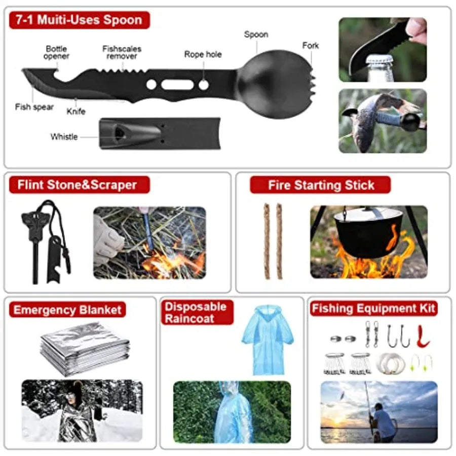 Survival Kit, 251 Pcs Survival Gear First Aid Kit with Molle System Compatible Bag and Emergency Tent,