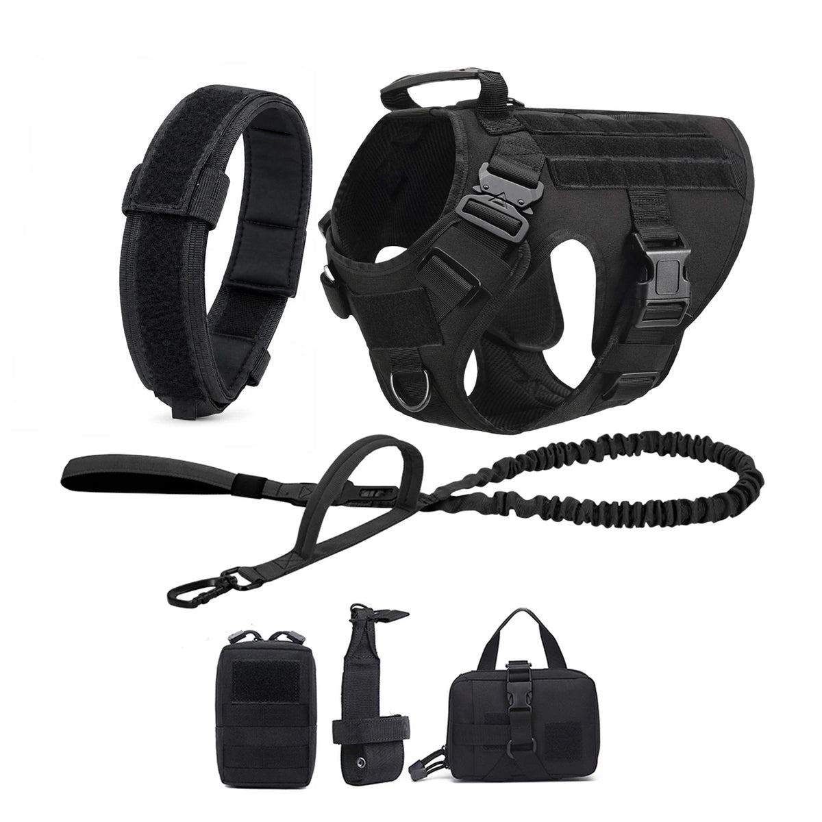 Tactical Dog Harness Collar Leash Molle Pouches For Medium Large Dogs Pet